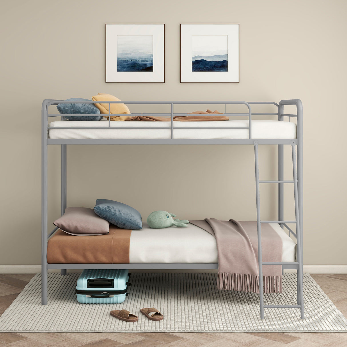 Carson Twin Over Twin Metal Bunk Bed - Glossy Silver