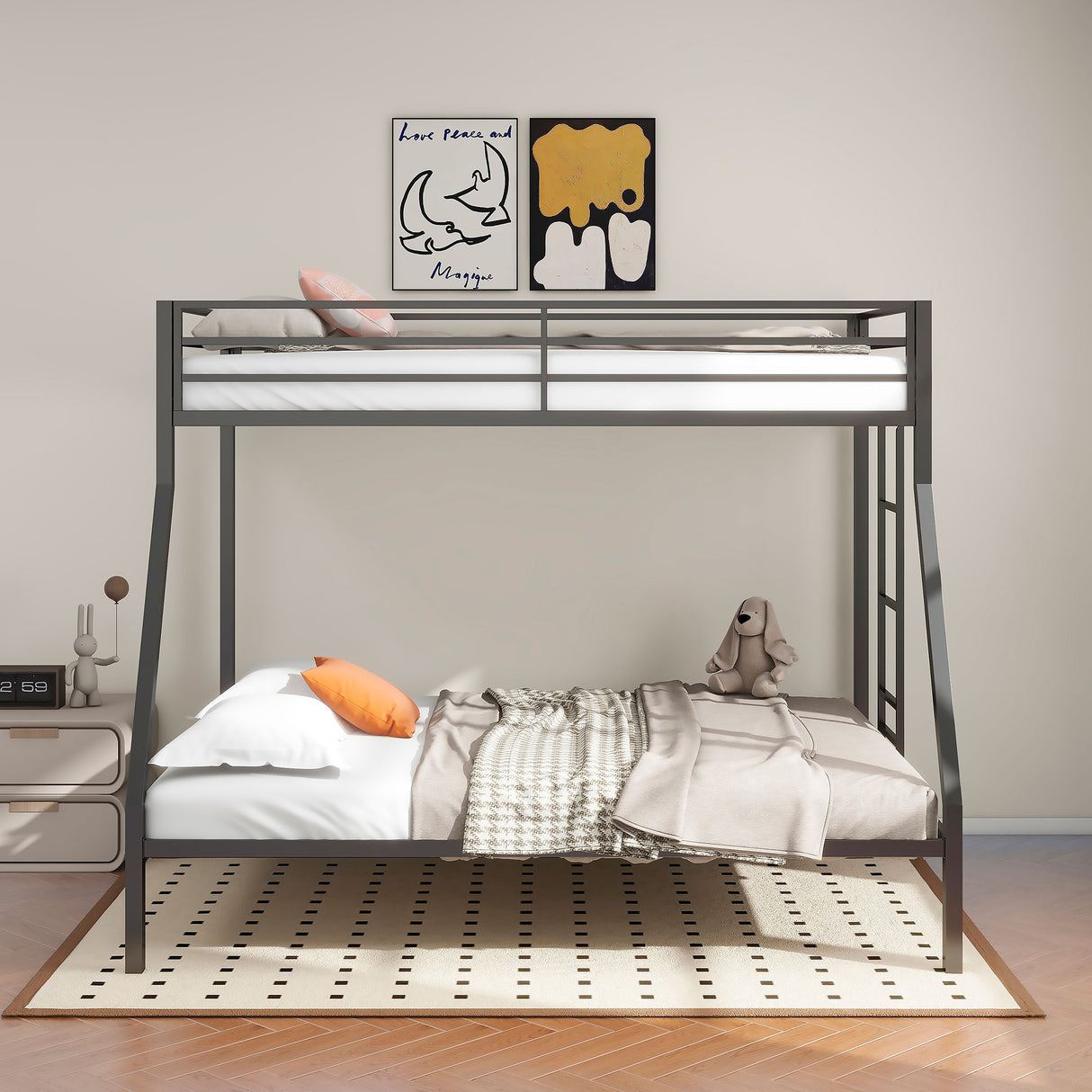 Alevera Metal Twin Over Full Bunk Bed with Ladder