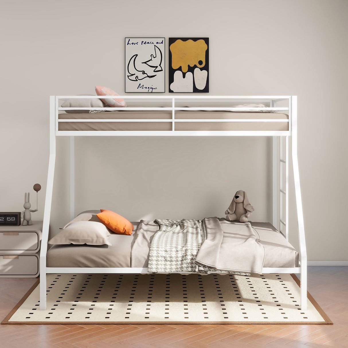 Alevera Metal Twin Over Full Bunk Bed with Ladder - Matte White