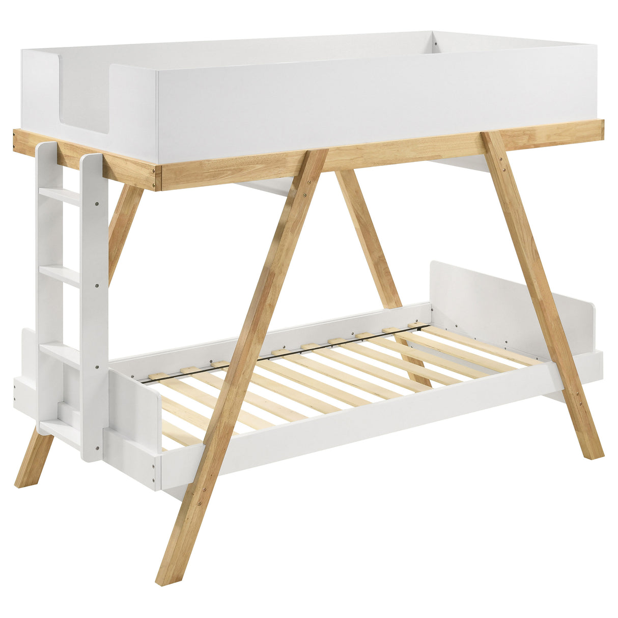 Frankie Wood Twin Over Twin Bunk Bed in White and Natural