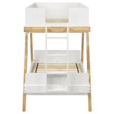 Frankie Wood Twin Over Twin Bunk Bed in White and Natural
