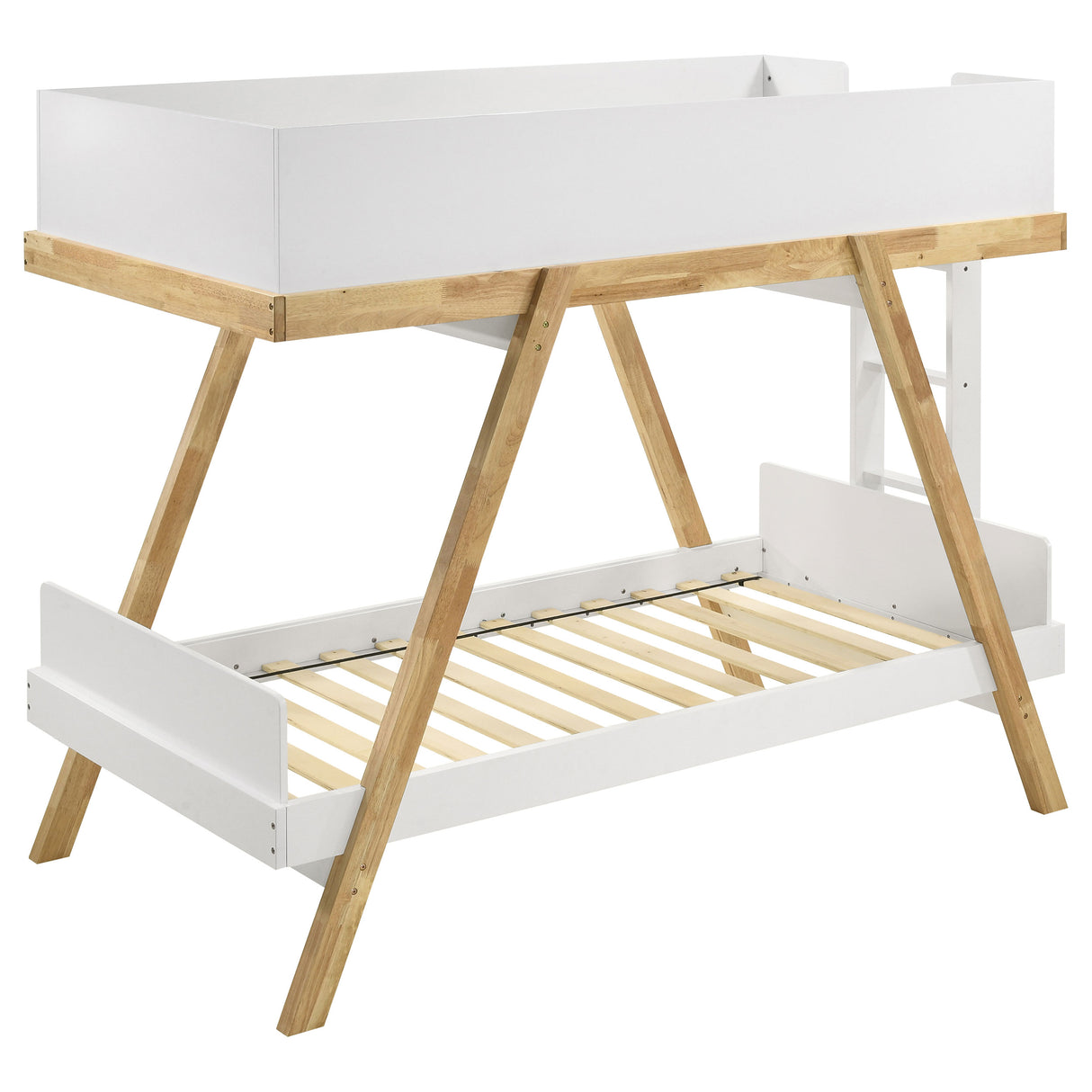 Frankie Wood Twin Over Twin Bunk Bed in White and Natural