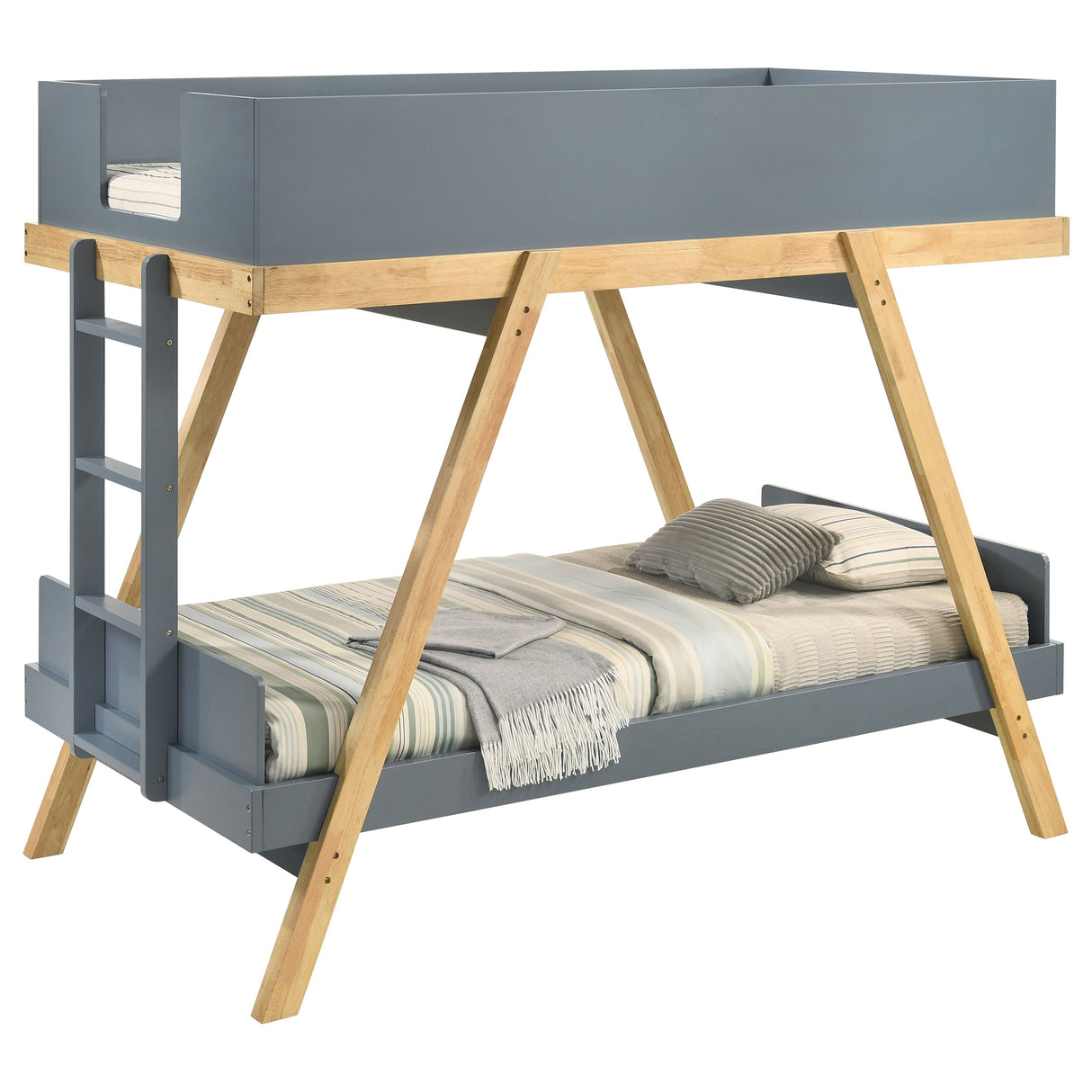 Frankie Twin Over Twin Bunk Bed with Mattresses - Blue