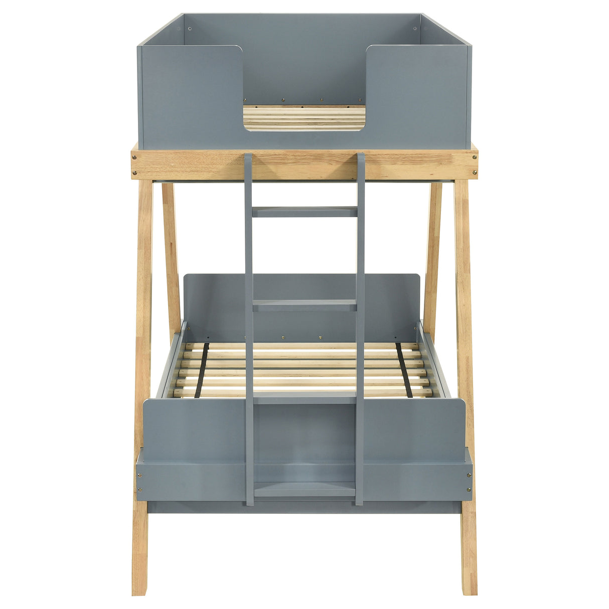 Frankie Wood Twin Over Twin Bunk Bed, Blue and Natural