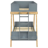 Frankie Wood Twin Over Twin Bunk Bed, Blue and Natural