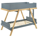 Frankie Wood Twin Over Twin Bunk Bed, Blue and Natural