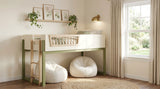 Twin Loft Bed in Off White, Natural and Olive
