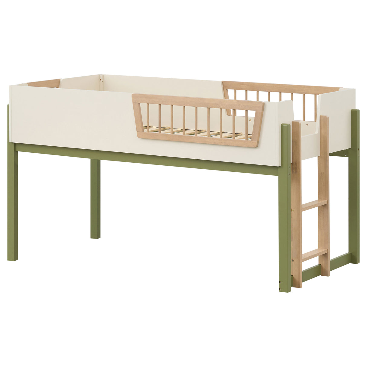Twin Loft Bed in Off White, Natural and Olive