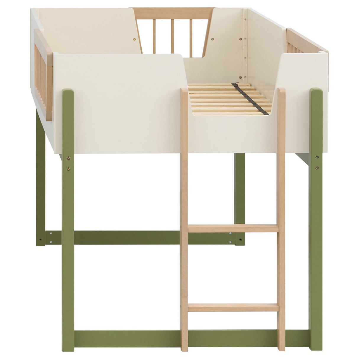 Twin Loft Bed in Off White, Natural and Olive