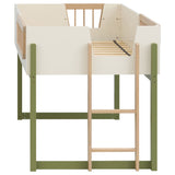 Twin Loft Bed in Off White, Natural and Olive