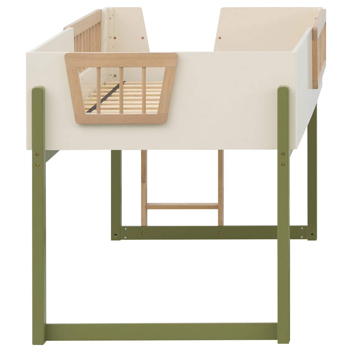 Twin Loft Bed in Off White, Natural and Olive