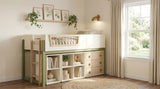 Twin Loft Bed in Off White, Natural and Olive