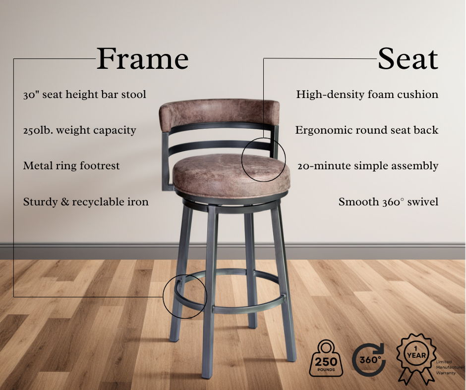 Madrid - 30" Barstool - Mineral Finish With Bandero Tobacco Upholstery