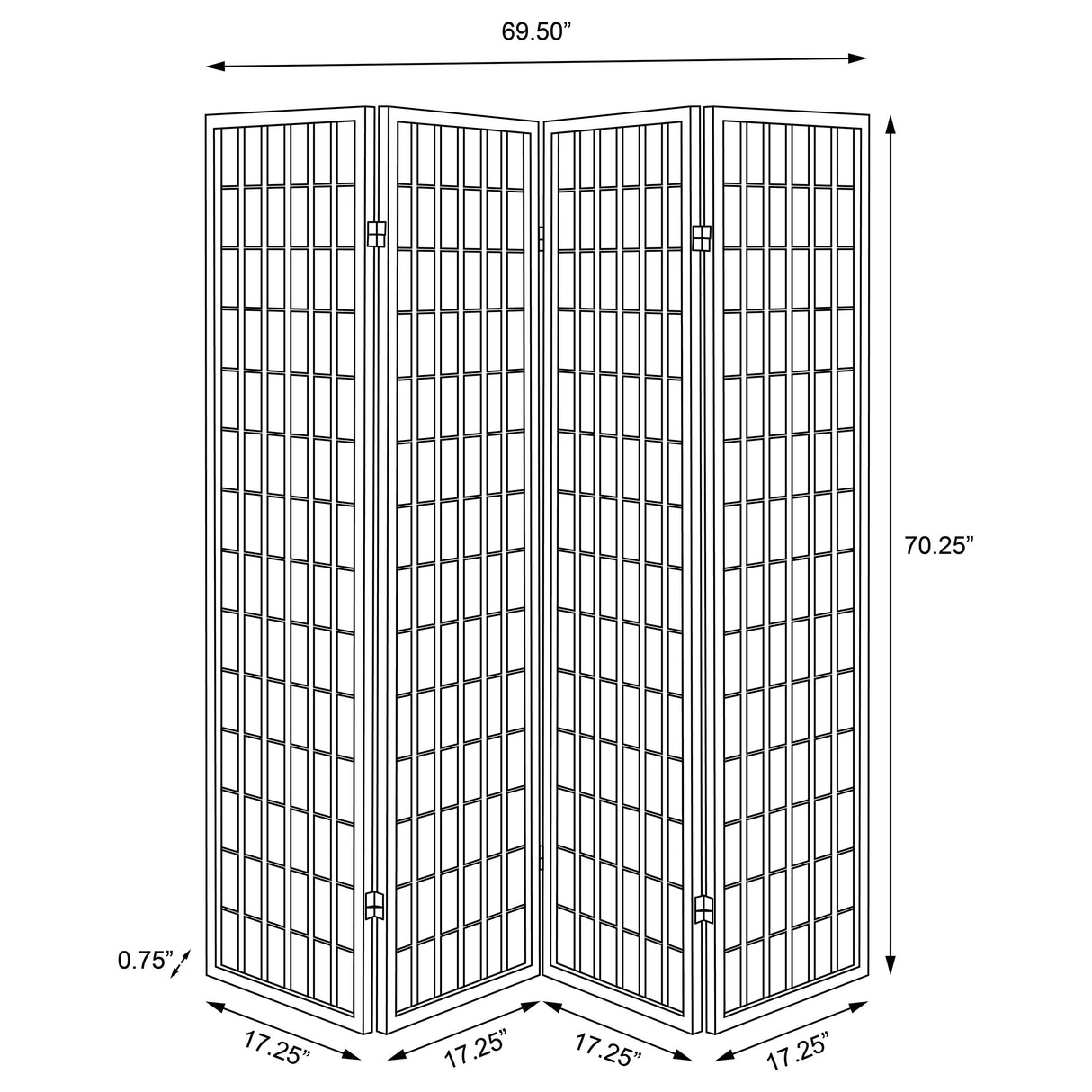 Roberto 4-Panel Black Folding Shoji Screen