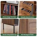 Eco-Friendly Vinyl Record Player Stand With Flip-Top Storage, Media Console With Dual Outlets And Dustproof Drawers