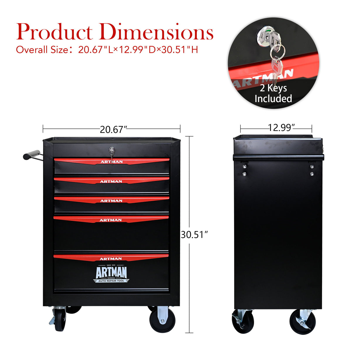 Rolling Metal Tool Chest With Drawers, Steel Storage Cabinet With Ball Bearing Slides