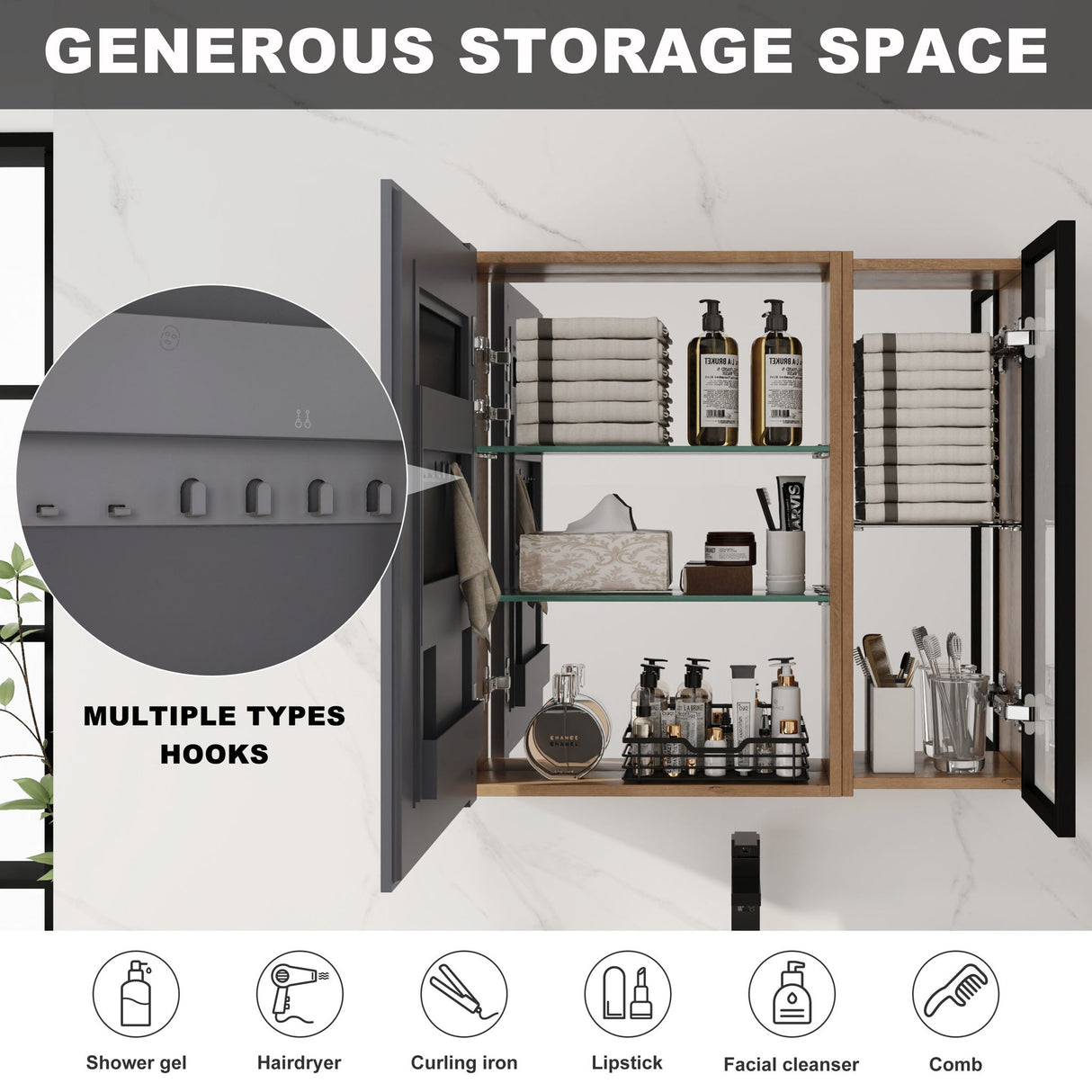 Wall Mounted Bathroom Cabinet & Adjustable Shelves - Imitative Oak