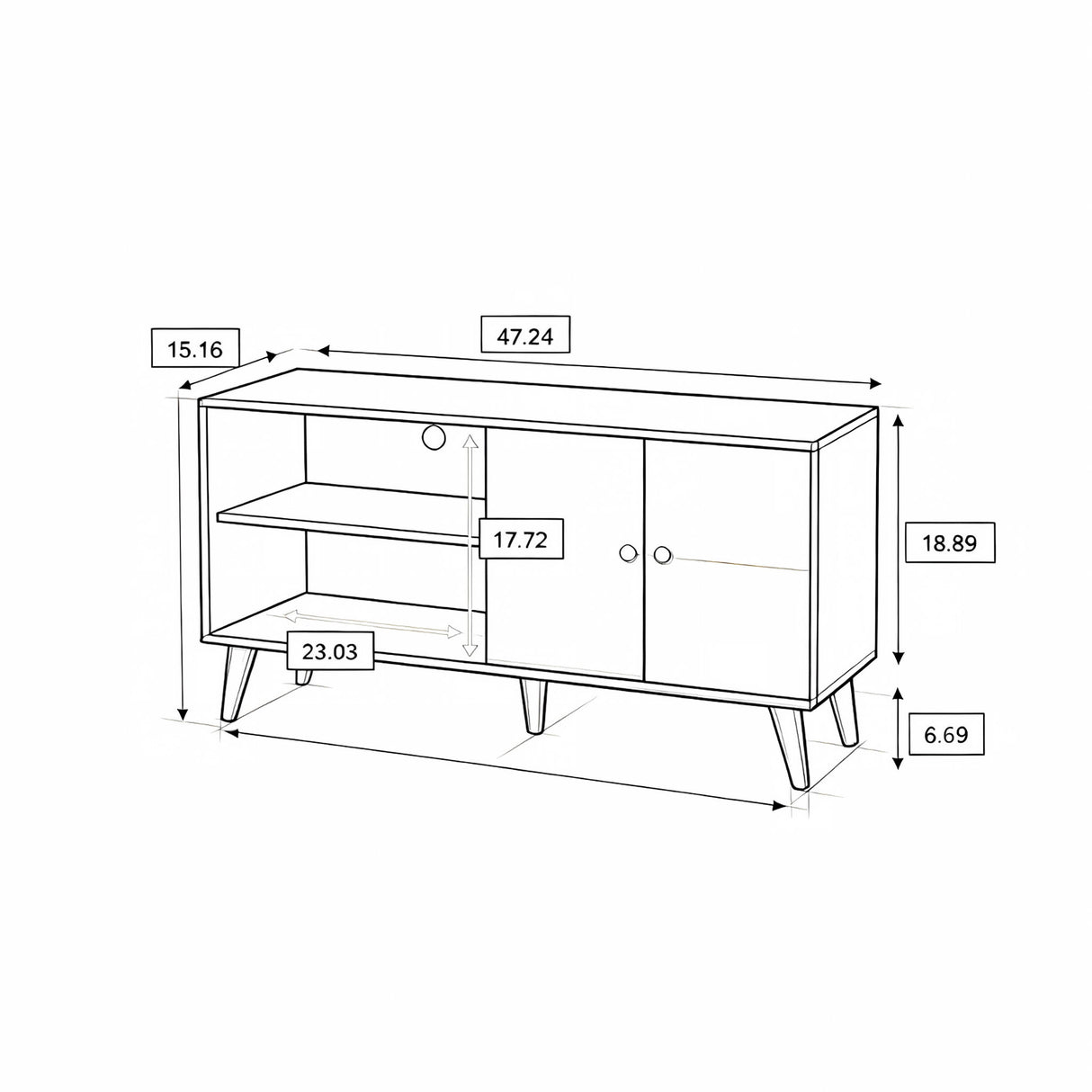 Amidon - TV Stand, With 2 Storage Shelves And 1 Cabinet