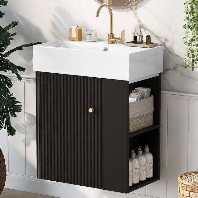 Modern Floating Bathroom Vanity With Ceramic Basin Perfect For Small Bathrooms - Vanities - Alpine Outlets
