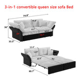 Queen Pull Out Sofa Bed, 3 In 1 Convertible Sleeper Tufted Sofa With 2 Soft Pillows