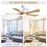 52" Ceiling Fan With 22W LED Light And Remote Control, 50 / 10 / 24 Downrod - White
