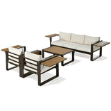 Large 4-Piece Aluminum Frame Outdoor Patio Furniture Set Beige Cushions