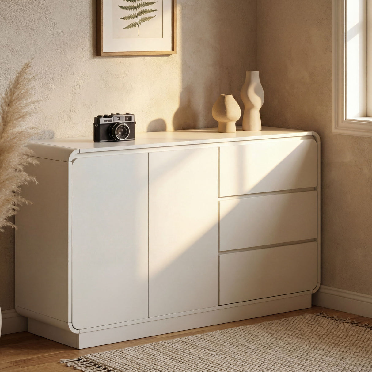 Sideboard, Wide Storage With 2 Doors And 3 Drawers