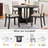 Round Dining Set With 4 Upholstered Dining Chairs