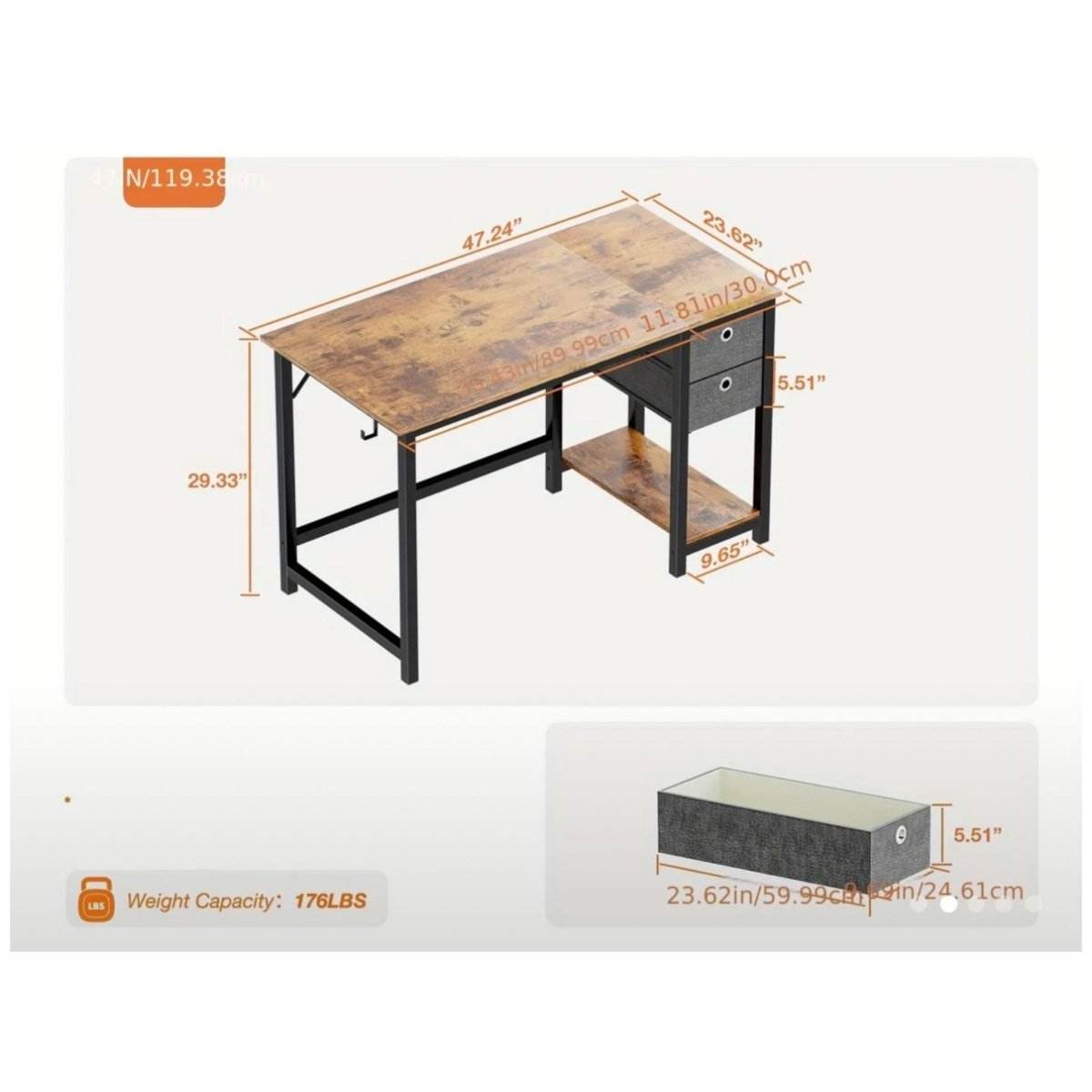 47 Extra-Large Computer Desk with 2-Tier Drawers - Alpine Outlets