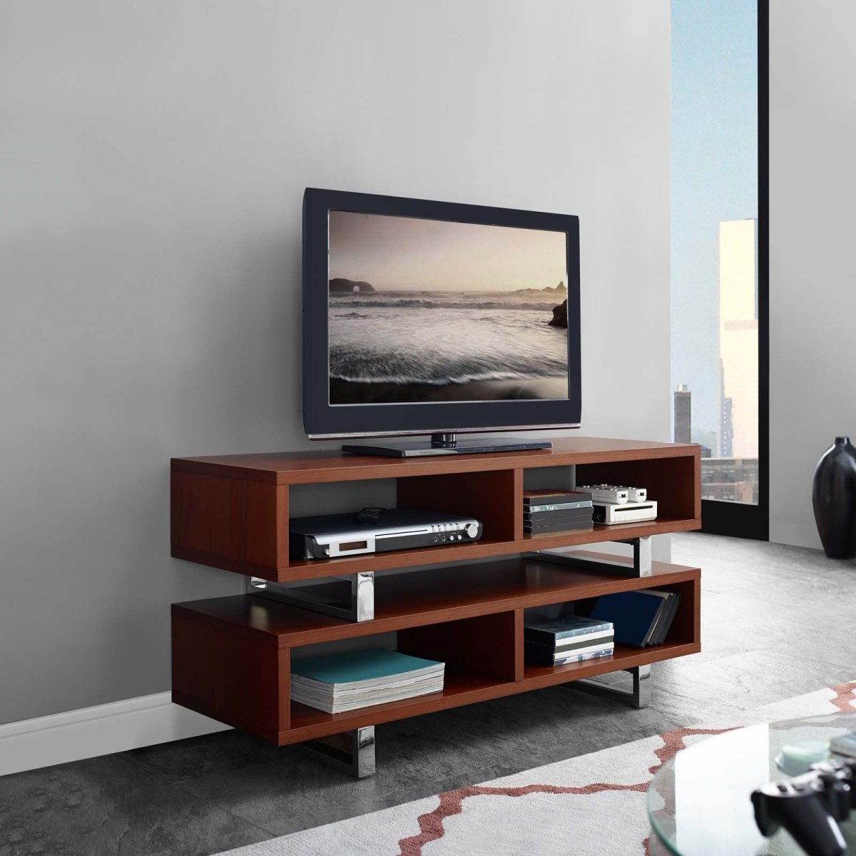 47 Inch Contemporary Modern Media Console TV Stand in Walnut - TV Stands available at Alpine Outlets in Denver