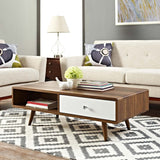 47 Inch Mid - Century Two - Tone Coffee Table with Storage in Walnut White - Coffee Tables available at Alpine Outlets in Denver