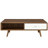 47 Inch Mid - Century Two - Tone Coffee Table with Storage in Walnut White - Coffee Tables available at Alpine Outlets in Denver