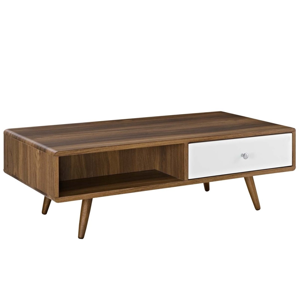 47 Inch Mid - Century Two - Tone Coffee Table with Storage in Walnut White - Coffee Tables available at Alpine Outlets in Denver
