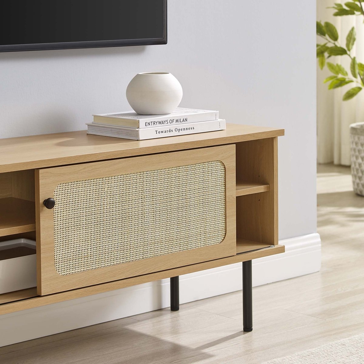 47 Inch Modern Rattan Sliding Door TV Stand - TV Stands available at Alpine Outlets in Denver