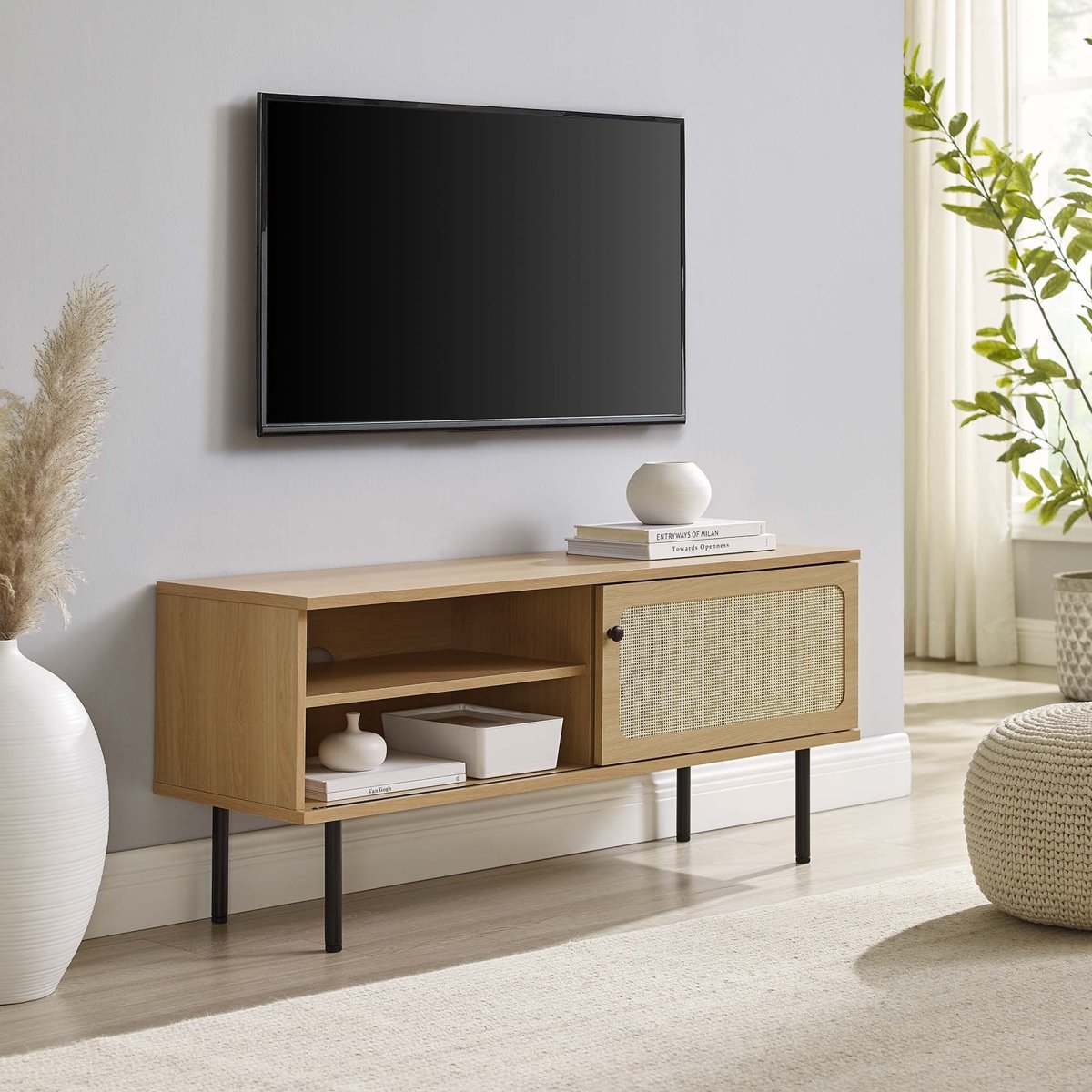 47 Inch Modern Rattan Sliding Door TV Stand - TV Stands available at Alpine Outlets in Denver
