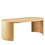 47 Inch Oval Wood Coffee Table with Reversible Arched Legs in Oak - Coffee Tables available at Alpine Outlets in Denver