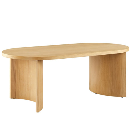 47 Inch Oval Wood Coffee Table with Reversible Arched Legs in Oak - Coffee Tables available at Alpine Outlets in Denver