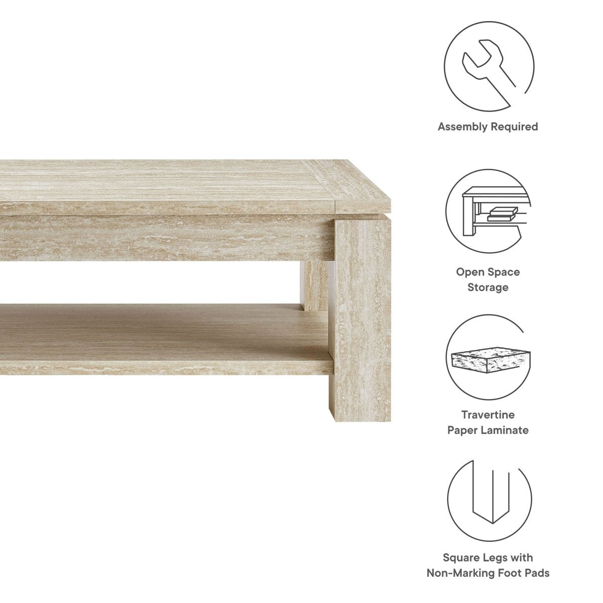 47 Inch Rectangular Faux Travertine Coffee Table with Open Storage - Coffee Tables available at Alpine Outlets in Denver