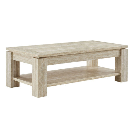 47 Inch Rectangular Faux Travertine Coffee Table with Open Storage - Coffee Tables available at Alpine Outlets in Denver