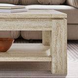 47 Inch Rectangular Faux Travertine Coffee Table with Open Storage - Coffee Tables available at Alpine Outlets in Denver