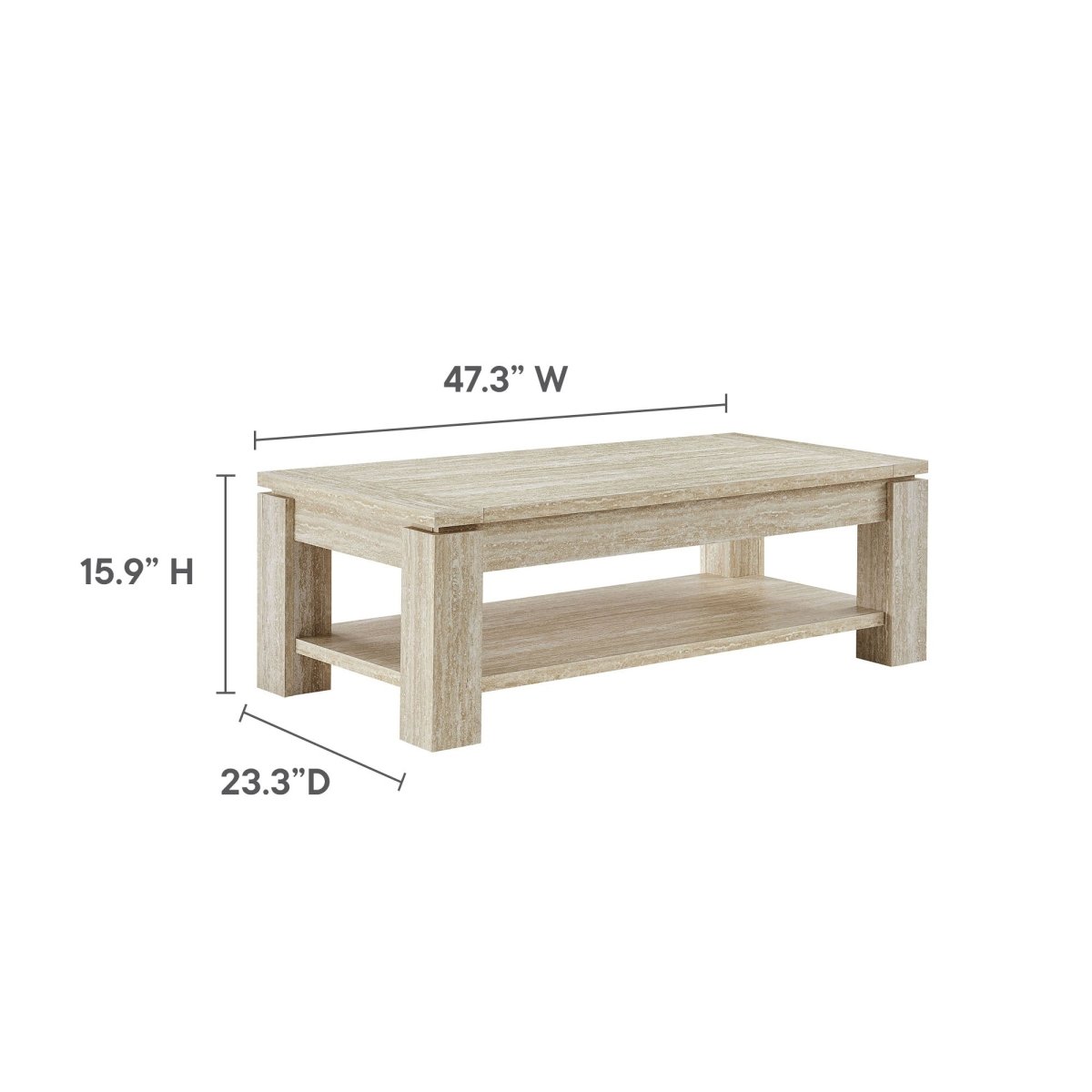 47 Inch Rectangular Faux Travertine Coffee Table with Open Storage - Coffee Tables available at Alpine Outlets in Denver