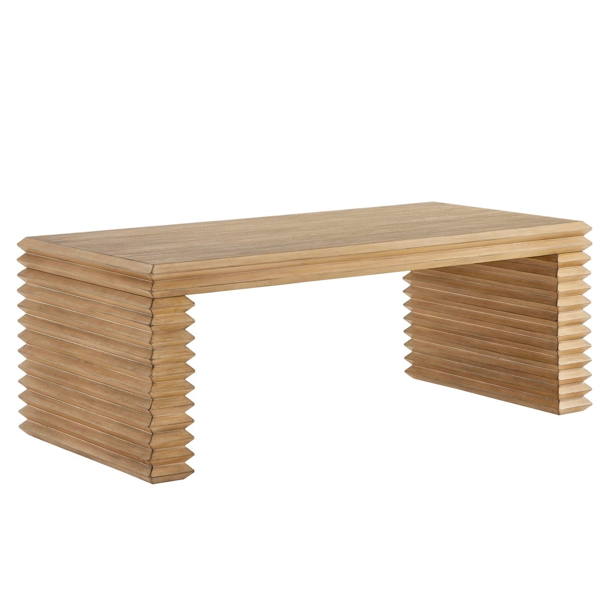 47 Inch Rectangular Stacked Design Coffee Table in Weathered Oak - Coffee Tables available at Alpine Outlets in Denver