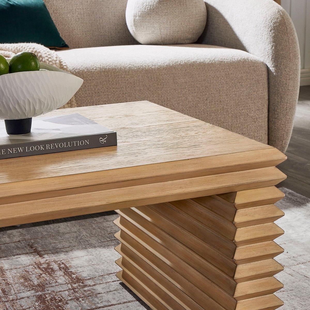 47 Inch Rectangular Stacked Design Coffee Table in Weathered Oak - Coffee Tables available at Alpine Outlets in Denver