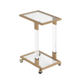 Glass Top C Shape Square Table With Metal Base For Living Room