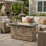 42-Inch Propane Gas Fire Pit Table 50,000 BTU Rectangular Concrete Fire Pit – Beige Multi