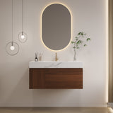 Floating Bathroom Vanity & Basin 1 Soft Close Drawer + 1 Cabinet, Wall Mounted - Walnut / White