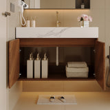 Wall Mounted Bathroom Vanity With Sink, Soft Close - Walnut / White