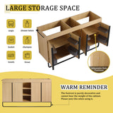 58" Freestanding Bathroom Cabinet With 4 Soft Close Doors & 3 Open Racks (Vanity Only, No Sink) - Oak