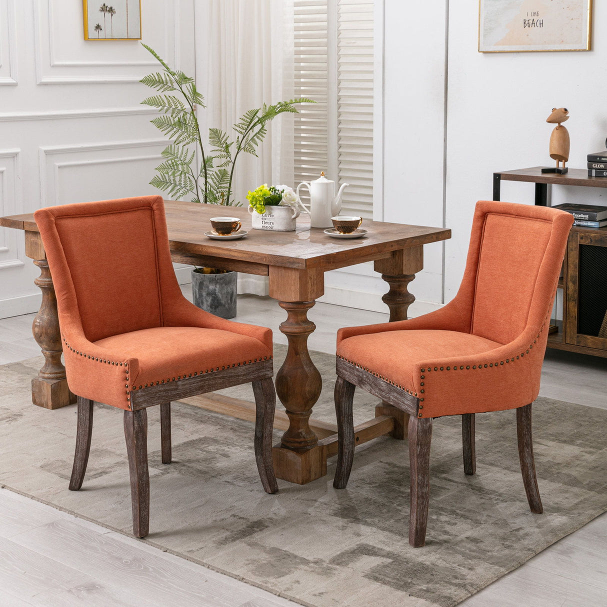 Ultra Side Dining Chair,Thickened Fabric Chairs With Neutrally Toned Solid Wood Legs, Bronze Nail Head (Set of 2) - Chair Sets - Alpine Outlets