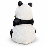 Panda Garden Statue, Sitting Animal Sculpture With Bamboo For Patio - Black White